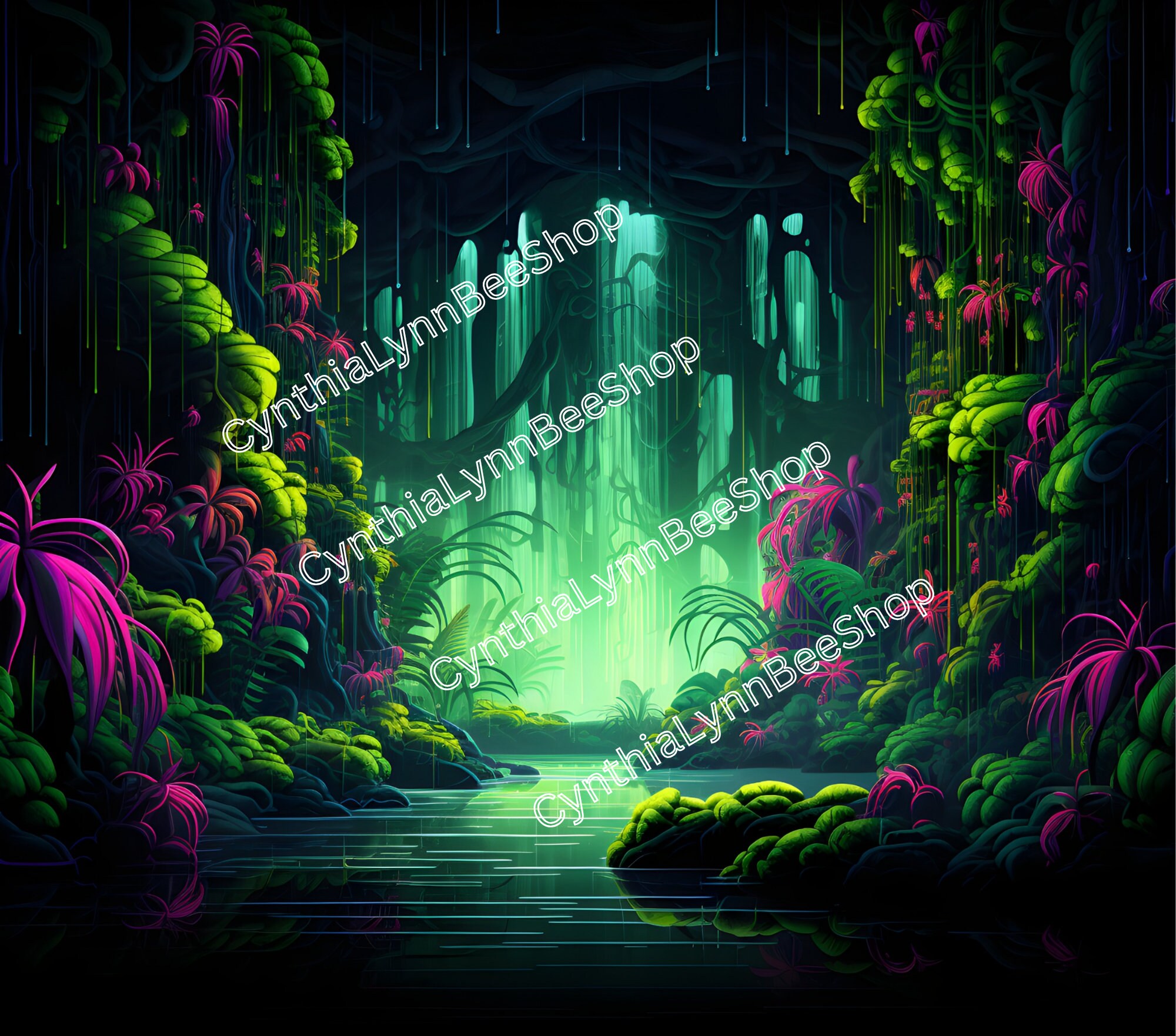 3D Neon Waterfall in a Tropical Rainforest Tumbler Wrap,20 Oz Straight ...