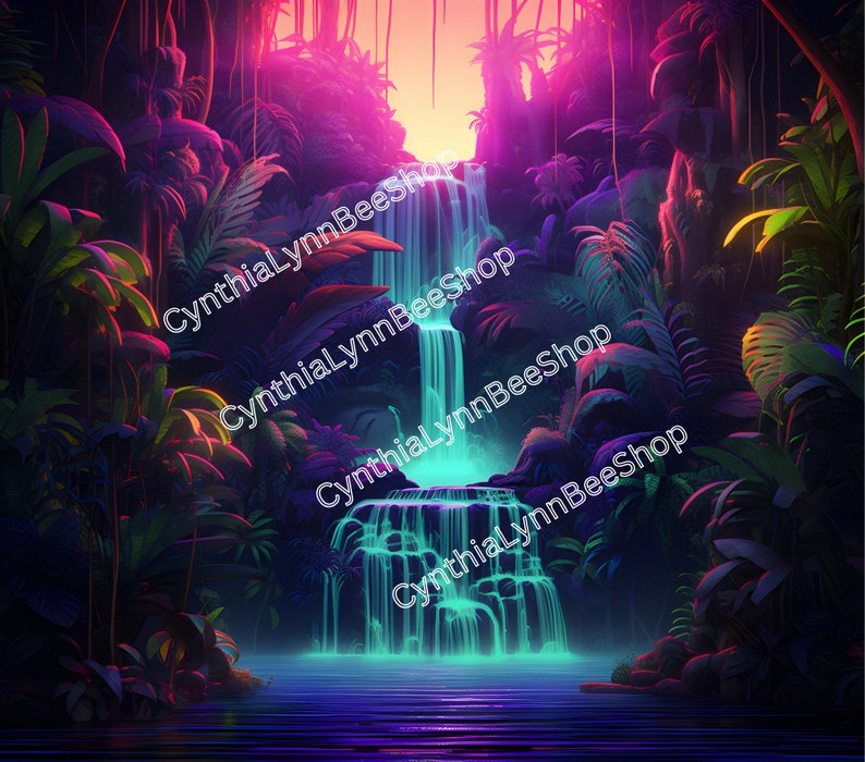 3D Neon Waterfall in a Tropical Rainforest Tumbler Wrap,20 Oz Straight ...