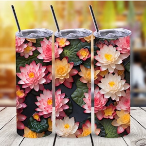 Lotus Flowers Tumbler Wrap,3D Lotus Flowers Wrap 20 oz. Straight Tumbler Sublimation Design,Digital Download,PNG File,Pink&Yellow Flowers