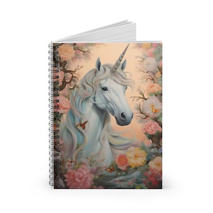Unicorn Spiral Notebook With Flowers and Butterflies in Pastel Colors, Notebook, School Supplies, Notes, Unicorn Notebook, Unicorn Journal