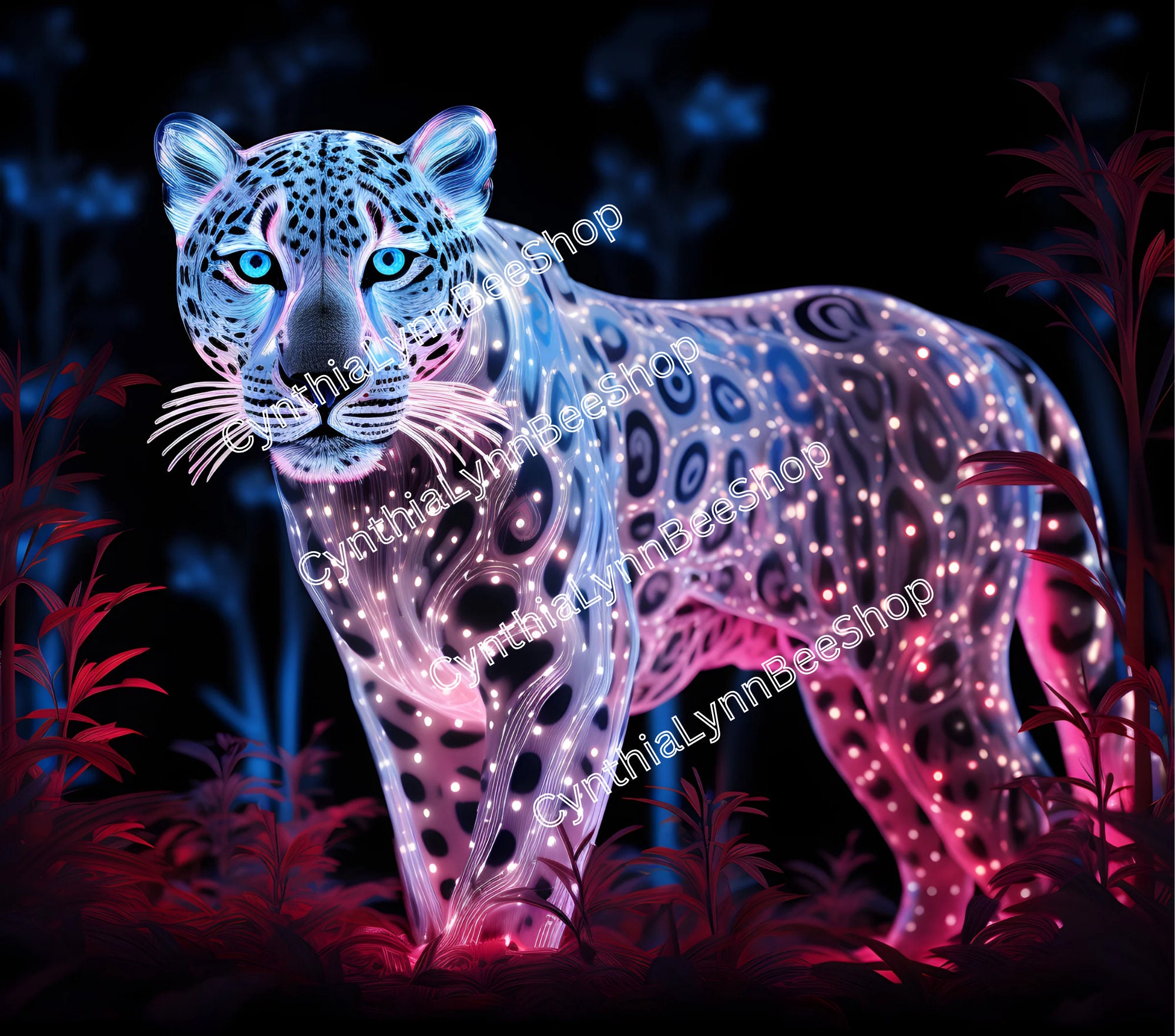 3D Neon Snow Leopard Tumbler Wrap,20 Oz Straight Skinny Tumbler