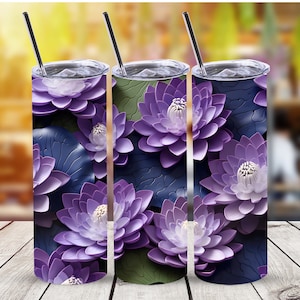 Lotus Flowers Tumbler Wrap,3D Lotus Flowers Wrap 20 oz. Straight Tumbler Sublimation Design,Digital Download, PNG File,Seamless Wrap