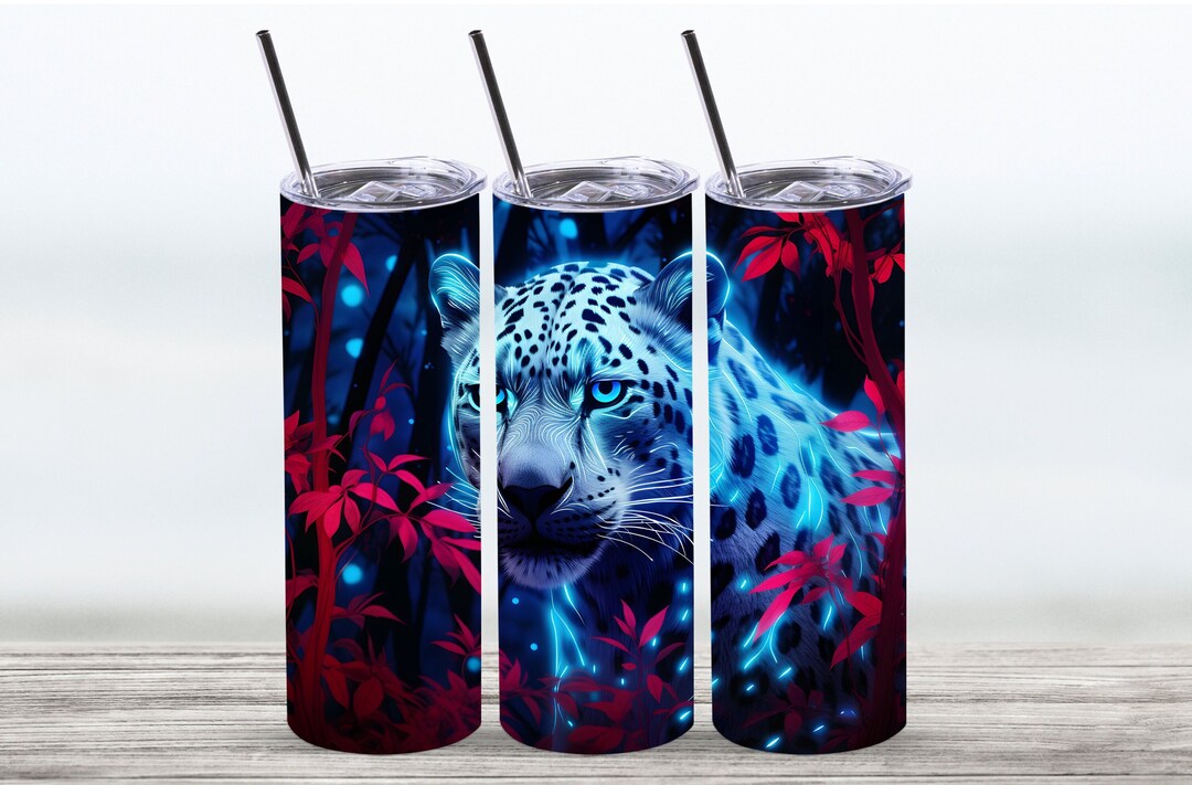 3D Neon Snow Leopard Tumbler Wrap,20 Oz Straight Skinny Tumbler
