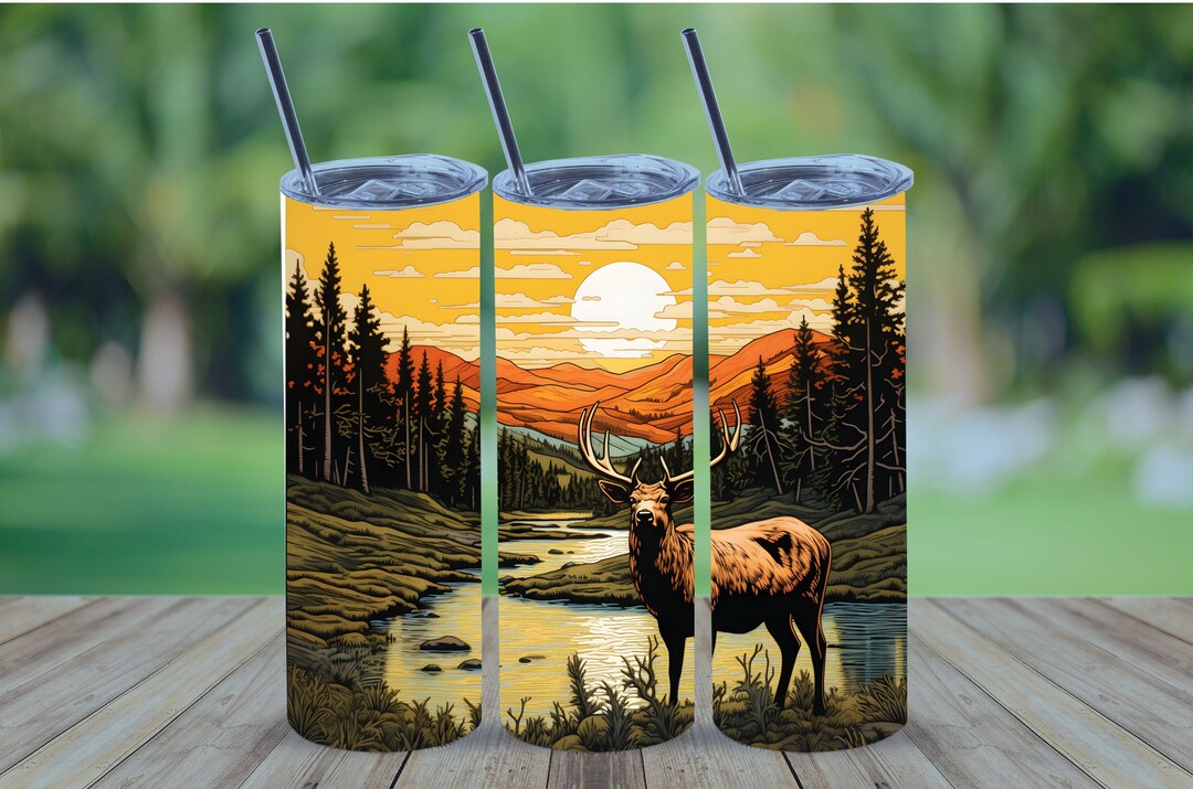 Elk at Yellowstone 3D Tumbler Wrap,20 Oz Straight Skinny Tumbler