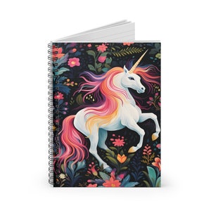 Unicorn Notebook With Flower Design, Notebook, School Supplies,  Notes, Unicorn Notebook, Bold Colored Pattern Unicorn Journal