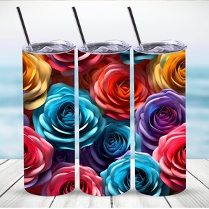 Roses Tumbler Wrap, 3D Roses 20 oz Straight Tumbler Sublimation Design,Digital Download, PNG File,Seamless Wrap
