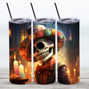 3D Day of the Dead Tumbler Wrap,20 oz Straight Skinny Tumbler Sublimation Design,Digital Download, PNG File,Day of the Dead Tumbler PNG