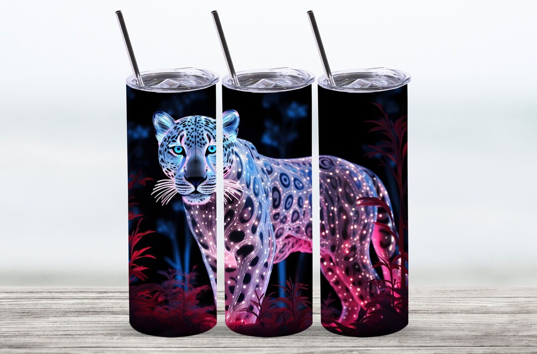 3D Neon Snow Leopard Tumbler Wrap,20 Oz Straight Skinny Tumbler