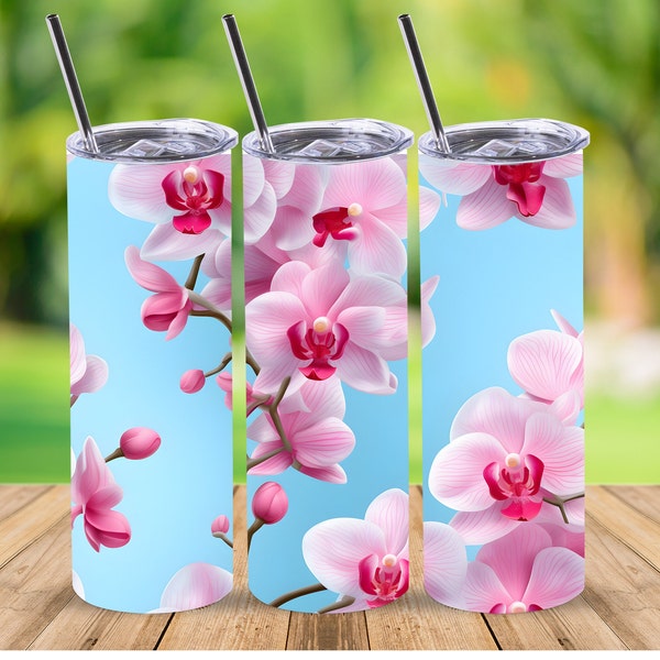 3D Orchid Seamless Tumbler Wrap,20 oz Straight Skinny Tumbler Sublimation Design,Digital Download,PNG File,Floral Tumbler Wrap,Seamless Wrap