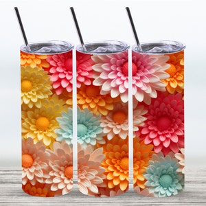 3D Daisy Seamless Tumbler Wrap,20 oz Straight Skinny Tumbler Sublimation Design,Digital Download,PNG File,Seamless Tumbler Wrap,Flower PNG