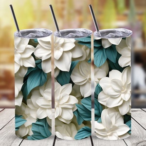 3D Gardenia Seamless Tumbler Wrap,20 oz Straight Skinny Tumbler Sublimation Design,Digital Download, PNG File,Flower Tumbler Wrap,Flower PNG