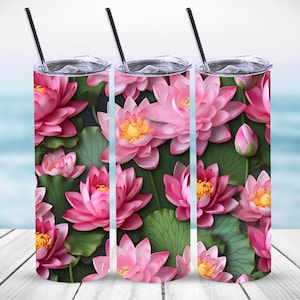 Lotus Flowers Tumbler Wrap,3D Lotus Flowers Wrap 20 oz. Straight Tumbler Sublimation Design,Digital Download,PNG File,Pink Lotus Flower Wrap