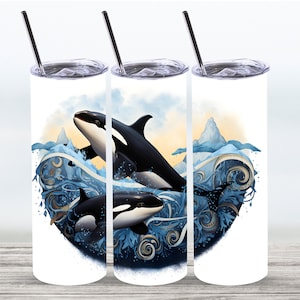 3D Orca Tumbler Wrap, 20 Unzen gerader dünner Tumbler Sublimationsdesign, digitaler Download, PNG-Datei, Killerwal PNG, Orca PNG-Datei