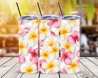Plumeria Tumbler Wrap,3D Plumeria Flowers Wrap,White Background for 20 oz. Straight Tumbler Sublimation Design, Digital Download, PNG File