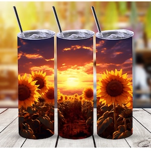 Sunflowers Tumbler Wrap,Sunflowers and Sunset Wrap 20 oz Straight Tumbler Sublimation Design,Digital Download, PNG File,Sunset Tumbler Wrap