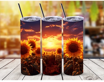 Sunflowers Tumbler Wrap,Sunflowers and Sunset Wrap 20 oz Straight Tumbler Sublimation Design,Digital Download, PNG File,Sunset Tumbler Wrap