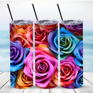 Roses Tumbler Wrap, 3D Roses 20 oz Straight Tumbler Sublimation Design,Digital Download, PNG File,Seamless Wrap,Two toned Rose Tumbler Wrap