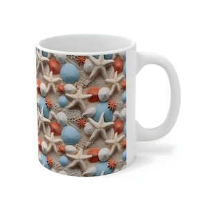 3D Starfish Mug,Starfish Pattern Design Ceramic Mug,11-ounce Mug, Sea Life Mug,Star Of The Ocean Cup,Beach Lover Mug,Seashore Mug