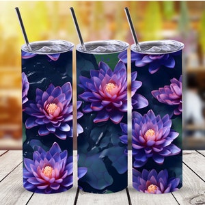 Lotus Bloemen Tumbler Wrap,3D Lotus Bloemen Wrap 20 oz. Rechte tuimelaar sublimatie ontwerp, digitale download, PNG-bestand, naadloze wrap