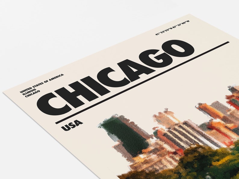 Chicago City Poster Chicago Skyline Oil Painting USA Travel Poster Illinois Print Posters and