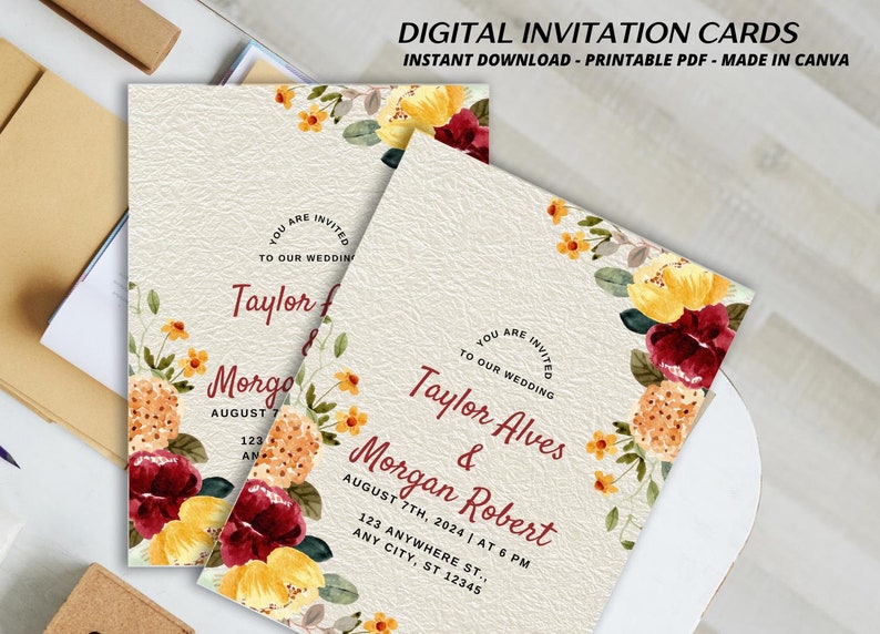 String Lights and Watercolor Floral Wedding Card.pdf Etsy