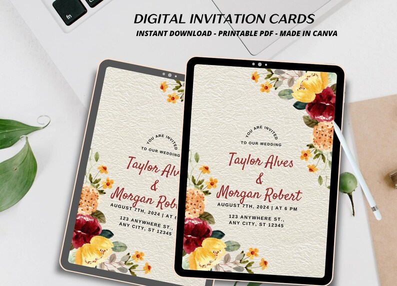 String Lights and Watercolor Floral Wedding Card.pdf Etsy