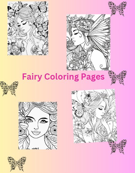 20 Fairy & Butterfly Coloring Pages Printable Coloring Book - Etsy