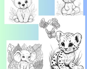 40 Animal Coloring Pages, Stress Relief, Adult & Children (Instant Download)