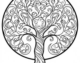 50 Enchanting Pages for Adults Featuring Tree of Life Coloring Designs (Digital Download)