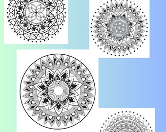 50 Mandala and Flower Coloring Pages, Stress Relief Adult Coloring Book (Instant Download)