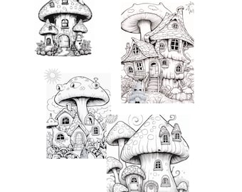 Gnome and Mushroom House Coloring Pages, 70 Printable Designs (Digital Download)