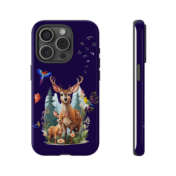 Tough Phone Case Custom, Personalised phone case with forest animals for iphone 15 to 13 including pro and pro max versions.