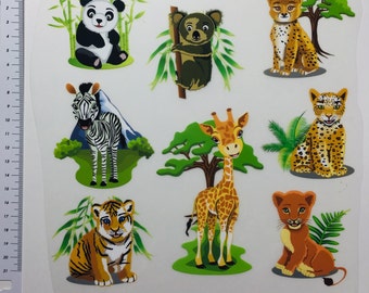 Bügelbild Baby Dschungeltiere Panda Koala Löwe Leopard Tiger Animals Aufbügler Iron on Tiere Kinder Kleidung Patch