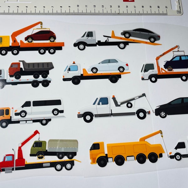 Iron-on image many tow trucks crane vehicles cars iron on children boy clothing patch