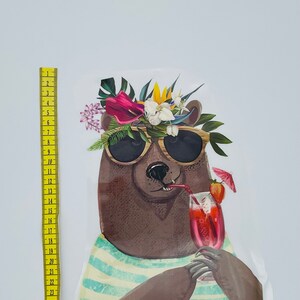 Iron-on patch XL bear with cocktail summer iron on animals clothing patch