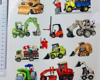 Iron-on image vehicles construction workers colorful construction site excavator wheel loader forklift iron on children boy clothing patch