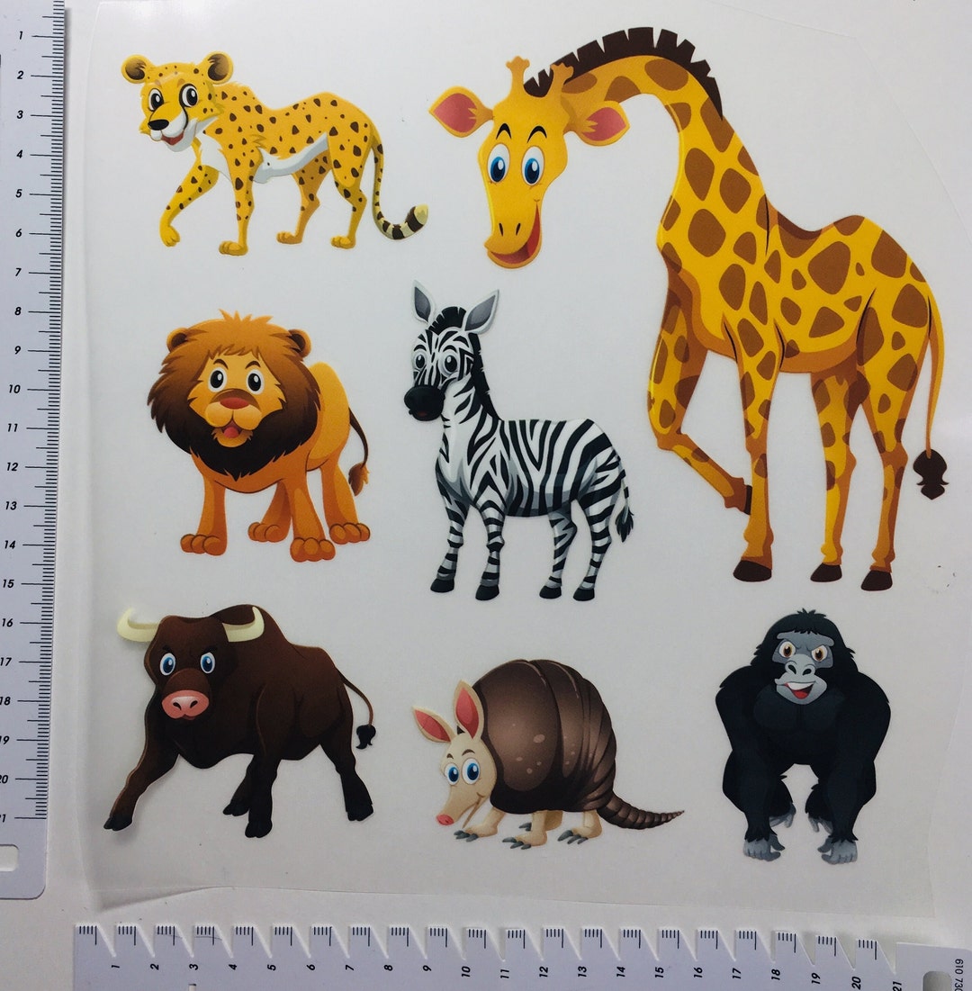 Ironon Picture Jungle Animals Lion Giraffe Armadillo Gorilla Leopard