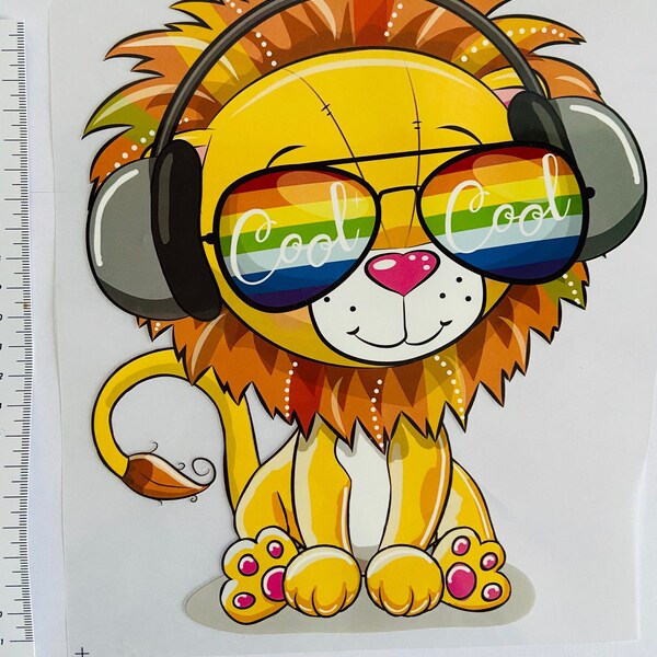 Iron-on patch XL comic lion Music Sunglasses Cool Lion iron-on patch Iron on animals clothing patch