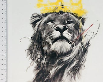 Iron-on image Gray Lion Lion King Crown Iron on Animals Clothing Patch