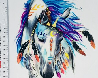Iron-on picture watercolor horse unicorn iron-on patch for clothing patch moon
