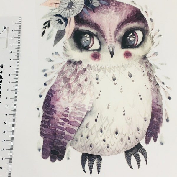 Bügelbild Beauty Aquarell Eule Owl Blumen Flower cute Aufbügler Iron on Kleidung Patch