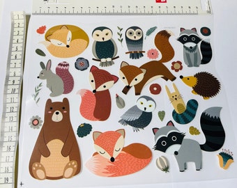 Iron-on picture funny forest animals children fox bear rabbit raccoon squirrel leaves iron on clothing patch