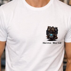Hello World Robot T-Shirt, Minimalist Programmer Coding Tee, Geek Tech Lover Top