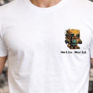 Orange Robot T-Shirt | "Hello World" Developer Tee | Tech Lover Apparel