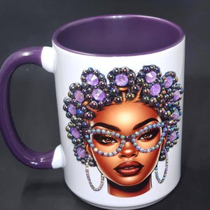 African/Black Diva bling mugs: 15oz Classy rhinestone mug; bling Cups, Coffee mugs, tea cups.