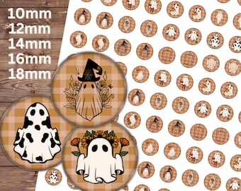 Circles Digital Collage Sheets - Cute Boho Ghosts, 10mm, 12mm, 14mm, 16mm, 18mm | Halloween Printable for Earrings, Rings, Jewelry Making