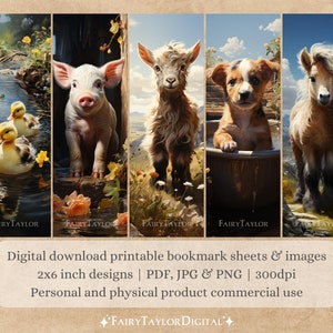 15 Farm Animals Printable Bookmarks | Digital Download Bookmark Sheets ...