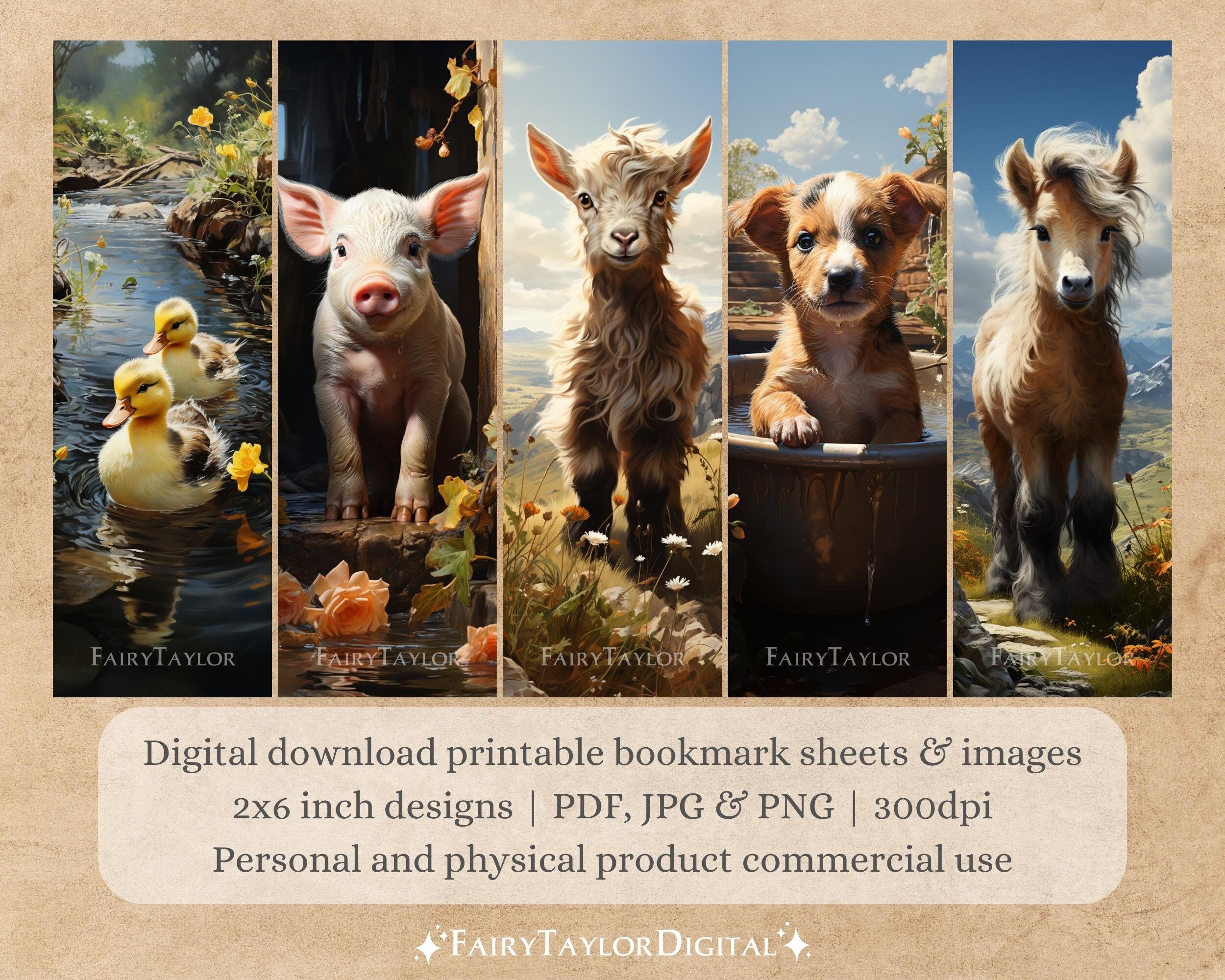 15 Farm Animals Printable Bookmarks | Digital Download Bookmark Sheets ...