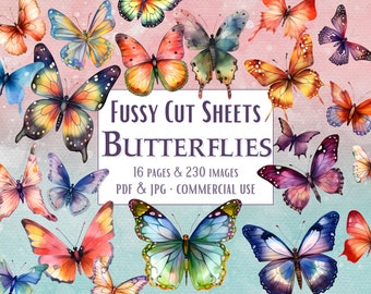 230 Butterflies Fussy Cuts, Instant Download Printable PDF Fussy Cutting Sheets, fussy cut pages ephemera card & scrapbooking commercial use