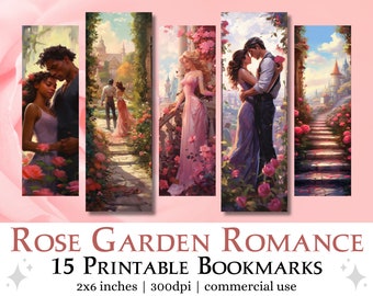 Rose Garden Romance Printable Bookmarks | Digital Download JPG print and cut pages, bookmark sublimation images, Fantasy Floral Bookmark Set